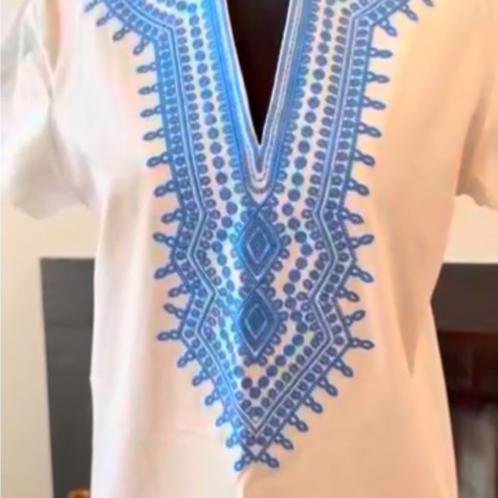 New C. Wonder White Dress with Blue Embroidery